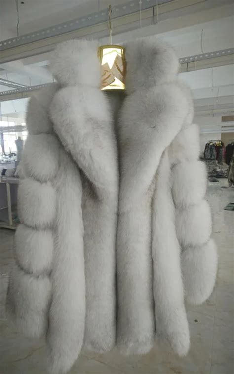 Russian Styel Warm Thick Warm Real Fox Fur Coats With Notched Turn Down