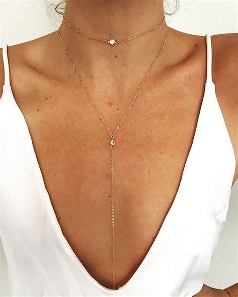 Plunging Neckline With Delicate Necklace Pinterest Jewelry Dainty