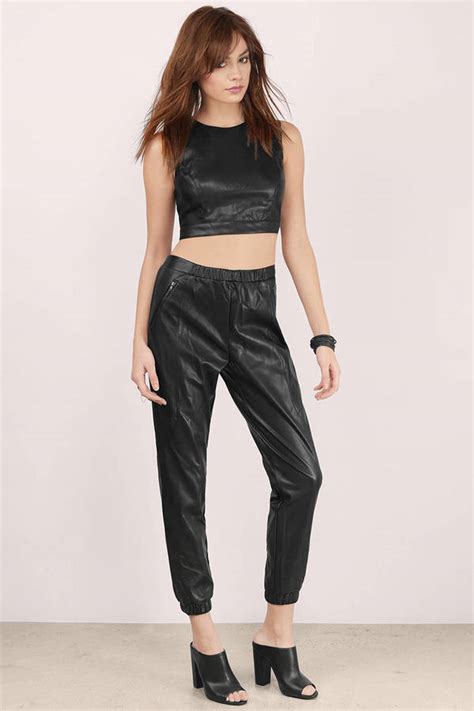 Plastics that used in the manufacturing of faux leather. Cheap Black Pants - Faux Leather Pants - Tapered Pants ...