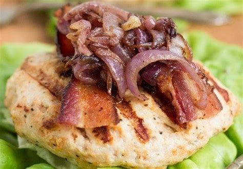 Goat Cheese Stuffed Turkey Burgers With Bacon Caramelized Onions