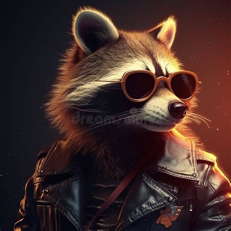 Image Of Stylish Cool Raccoon Wearing Sunglasses As Fashion And Wore A