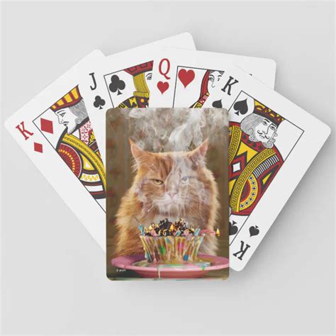 Funny Cranky Cat With Melted Birthday Cupcake Playing Cards Zazzle