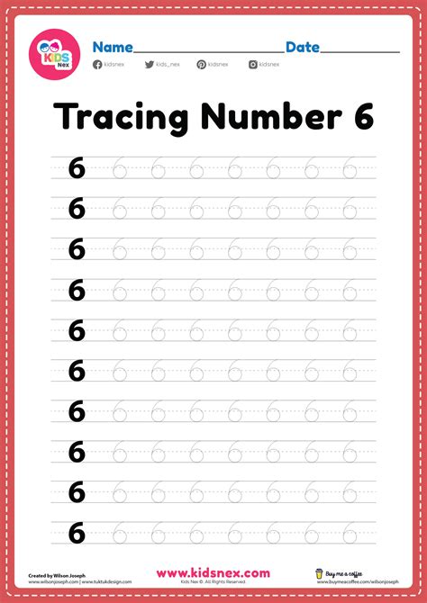 Tracing Number 6 Worksheet Preschool Free Printable Pdf