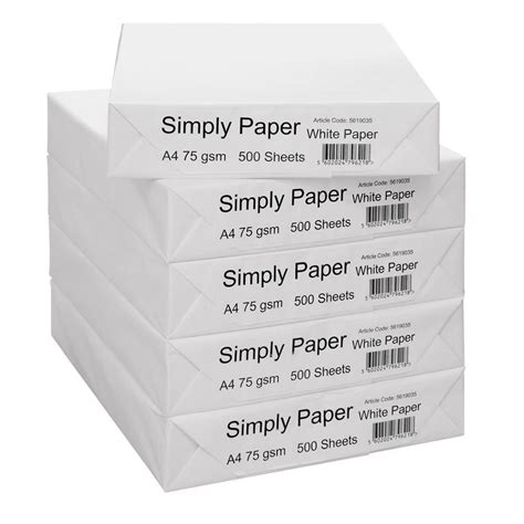 Simply A4 75 Gsm Copy Paper White 2500 Sheets 5 Reams X 500 Sheets