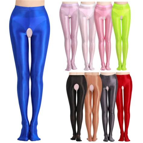Women Glossy Stain Stretchy Tights Crotchless Pantyhose Stockings Dance