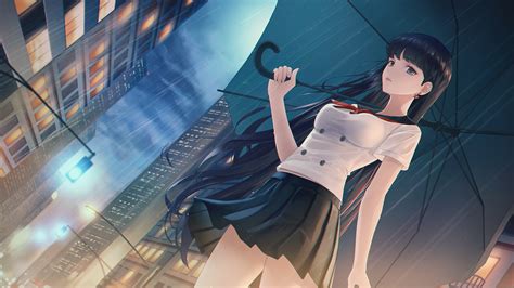 Long Hair Ftw Anime Girls Anime Umbrella School Uniform Rain Rei