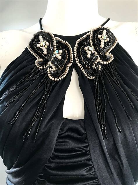 1980s Vintage Samir Black Beaded Pearl Rhinestone Sexy Ruched 80s Dress For Sale At 1stdibs