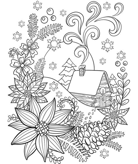 Cabin In The Snow On Coloring Pages Winter Christmas