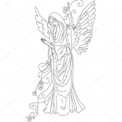 Praying Angel Sketch Praying Angel Sketch Isolated — Stock Vector