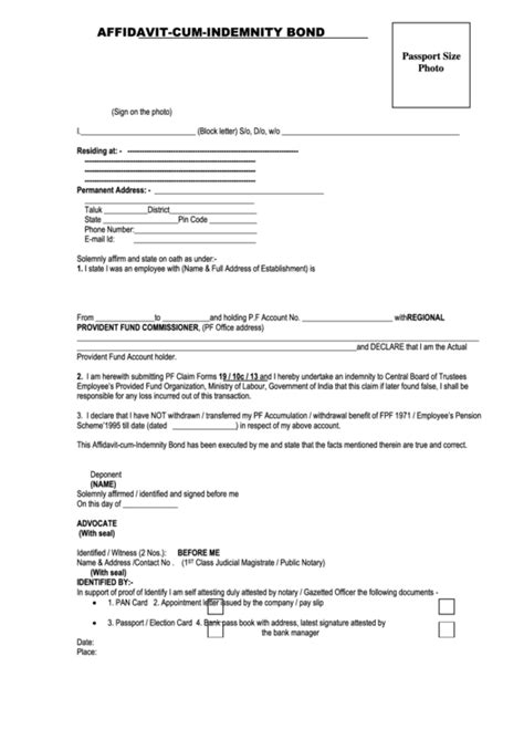 Affidavit Cum Indemnity Bond Form Printable Pdf Download
