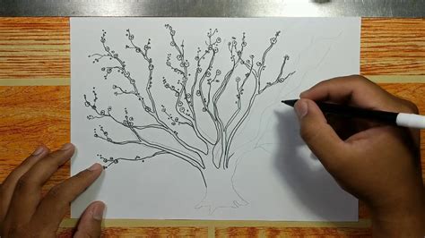 How To Draw Cherry Blossom Tree Step By Step Youtube