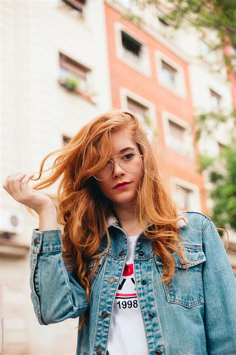 Attractive Redhead Woman With Vintage Glasses By Lucas Ottone Redhead