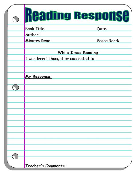 4th Grade Reading Response Worksheet
