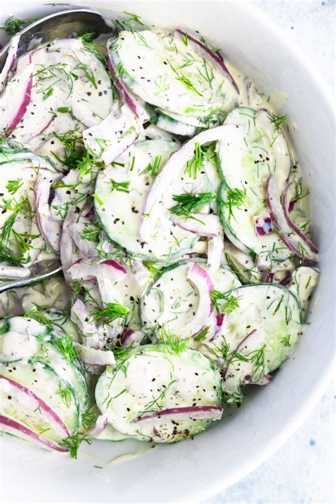 Creamy Vegan Cucumber Salad With Dill And Red Onion Recipe Creamy