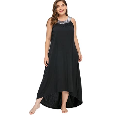 Gamiss Plus Size 5xl Sequins Collar Sleeveless Long Maxi Dress Women