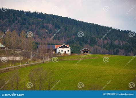 Norwegian Farm On Hill With Mountains Editorial Stock Image Image Of