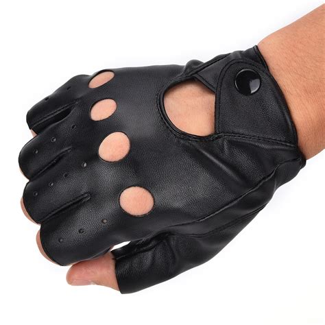 1 Pair Fashion Black Color Pu Leather Half Finger Driving Gloves