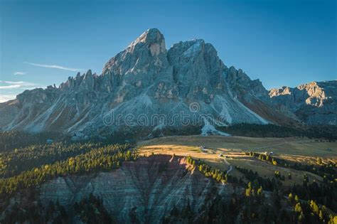 Dolomite Mountain Landscapes At Sunrise Aerial View Of Passo Delle