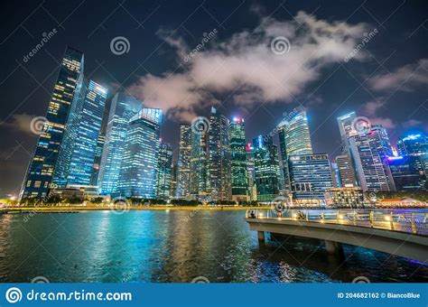 Singapore Skyline At Night From Marina Bay Stock Photo Image Of
