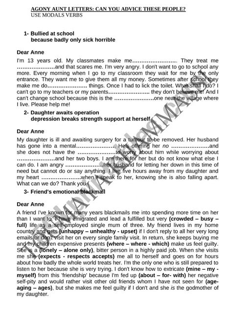 Agony Aunt Letters Esl Worksheet By Toumia