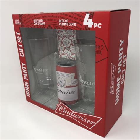Budweiser Bluetooth Can Speaker 2 Pint Glasses Cards Home Party