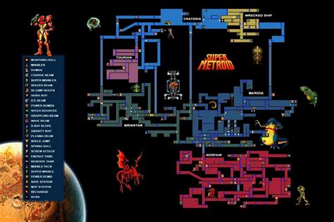 Rgc Huge Poster Super Metroid Map Super Nintendo Snes Samus Aran Ext132 Ebay Mapa