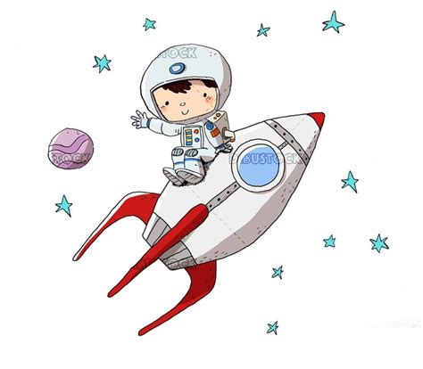 Astronauta En Un Cohete Sentado En Un Cohete Dibustock Dibujos E