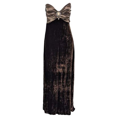 jiki of monte carlo vintage sexy plunge dress brown velvet and satin evening gown for sale at