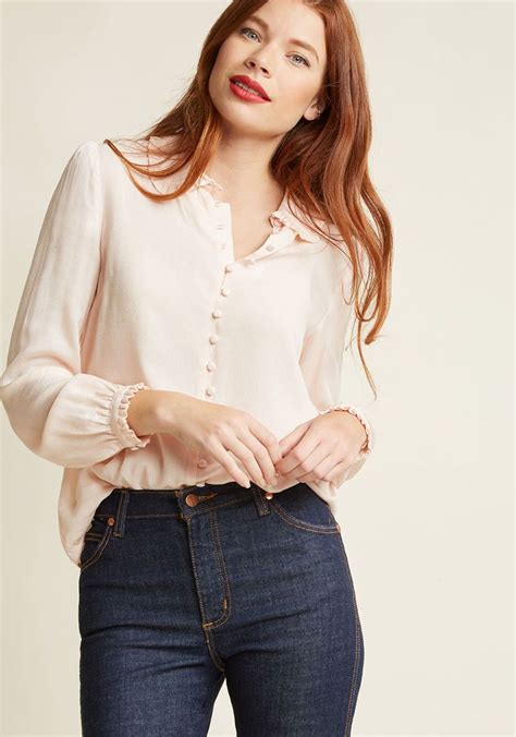 Thoroughly Ladylike Button Up Top In Blush Cute Blouses For Work