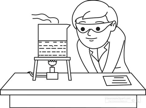 Boy Looking At Experiment In Lab Black White Outline Classroom Clip Art