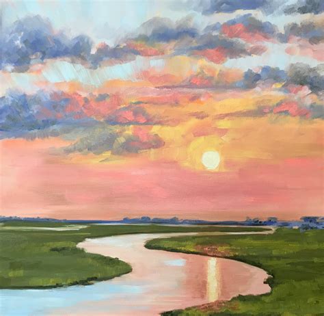 Coastal Marsh Landscape Giclee Canvas Sunset In The Lowcountry Square