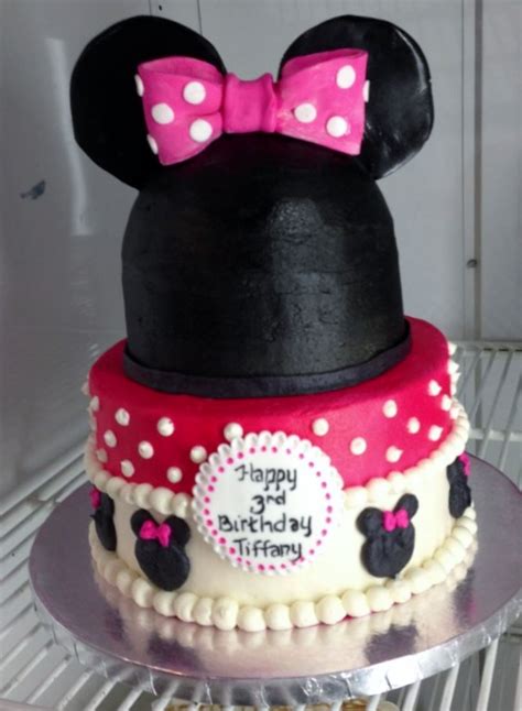 Minnie Mouse Theme Third Birthday Cake With Pink Bow