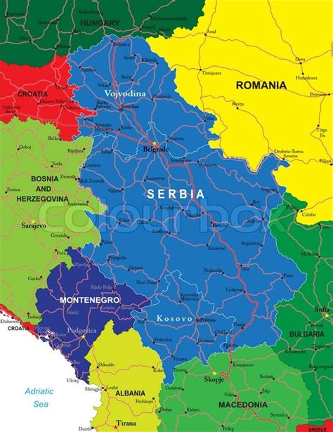 Highly Detailed Vector Map Of Serbia And Montenegro With Administrative