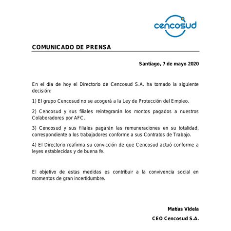 Comunicado De Prensa Cencosud Mv Mayo Pdf Docdroid