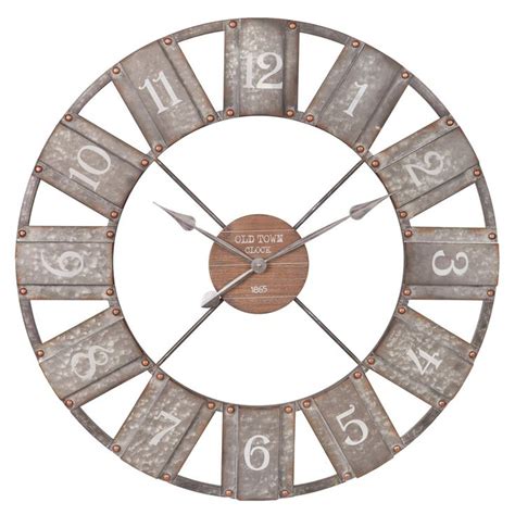 36 Galvanized Metal And Wood Windmill Clock Silver Patton Wall Decor