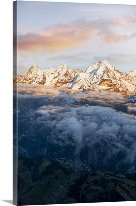 Snowcapped Peaks Of Eiger Monch And Jungfrau At Sunset Swiss Alps