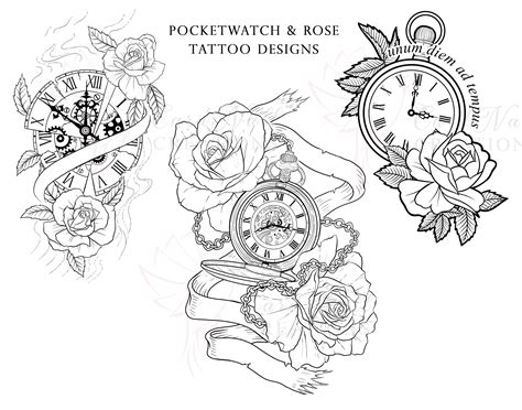 Pocket Watch And Roses Tattoo Designs Tattoo Flash Sheet Jpeg Pocket