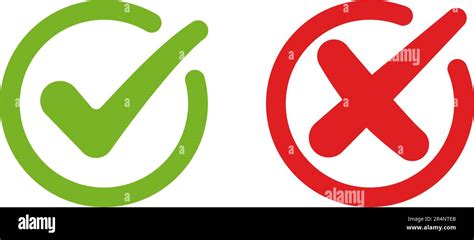 Green Check Mark And Red Cross Mark In Circle Isolated On White