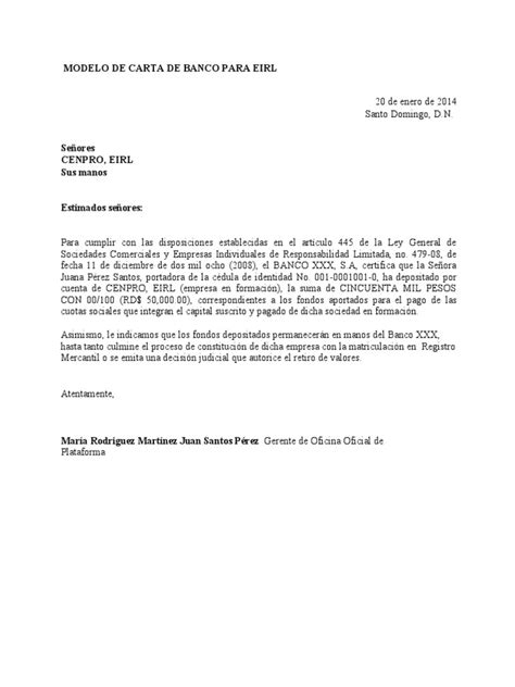 Modelo De Carta De Banco Para Eir Pdf