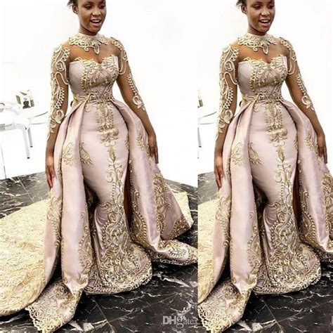Luxury New African Sexy Mermaid Wedding Dresses High Neck Illusion Gold Lace Appliques