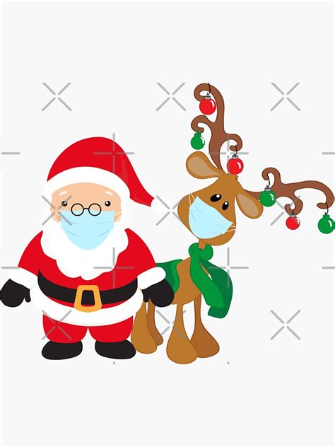 reindeer and santa wearing face masks 2020 christmas sticker for sale by colorflowart redbubble