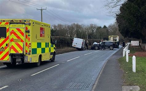 A28 Canterbury Road Blocked Close To Kennington Hall Outside Ashford After Van And Car Collide