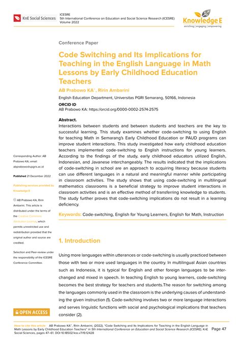 Pdf Code Switching And Its Implications For Teaching In The English