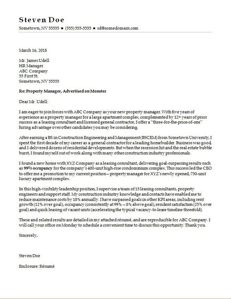 Property Manager Cover Letter Sample