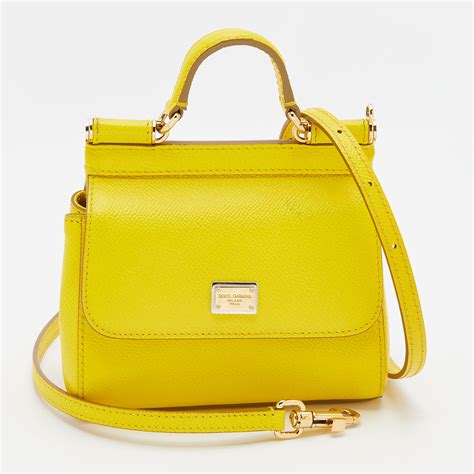 Pre Owned Dolce Gabbana Yellow Leather Micro Miss Sicily Top Handle