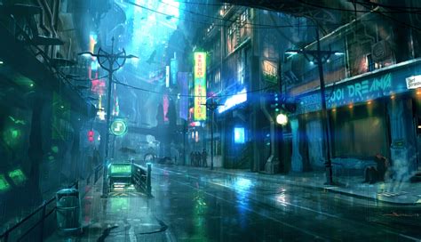Wallpaper Ship Cityscape Night Cyberpunk Neon Reflection