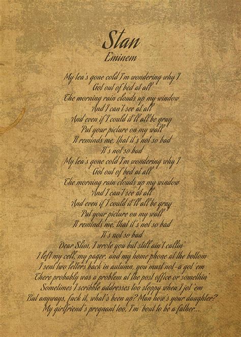 Stan By Eminem Vintage Song Lyrics On Parchment Mixed Media By Design