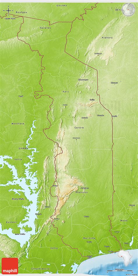 Physical 3d Map Of Togo