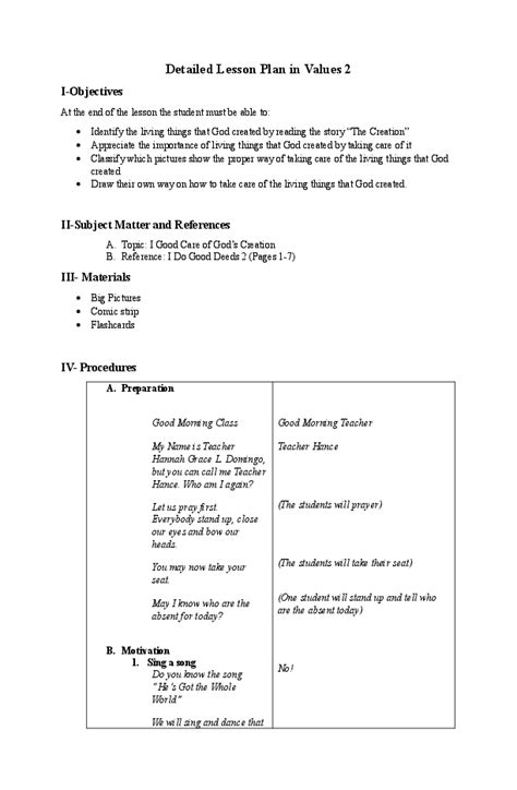 Sample Of Detailed Lesson Plan