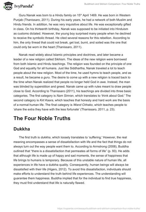 Buddhism And Sikhism Comparison Four Noble Truths 2016 Words Essay